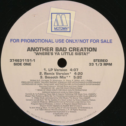 Another Bad Creation : Where's Ya Little Sista? (12", Promo)
