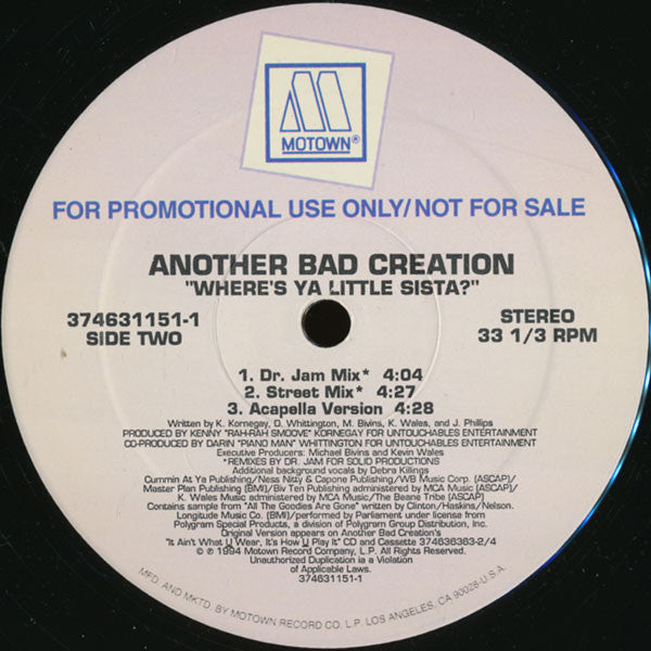 Another Bad Creation : Where's Ya Little Sista? (12", Promo)