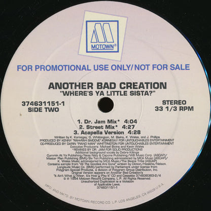 Another Bad Creation : Where's Ya Little Sista? (12", Promo)