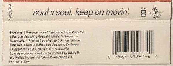 Soul II Soul : Keep On Movin' (Cass, Album, SR,)