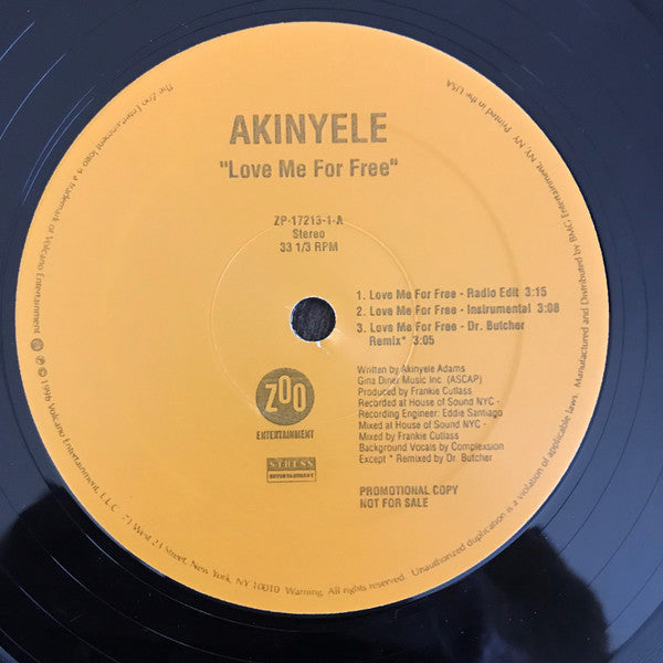 Akinyele : Love Me For Free (12", Promo)