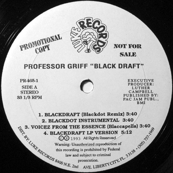 The X Minista Professor Griff* : Blackdraft (12", Promo)