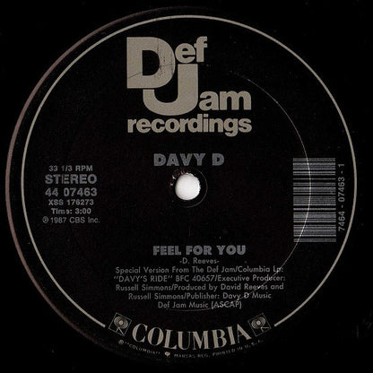 Davy D : Feel For You / Davy's Ride (12")