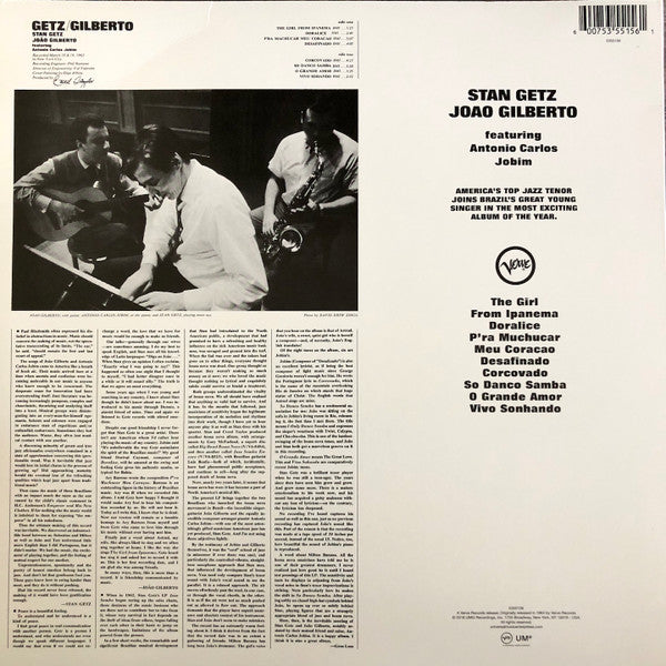 Stan Getz / Joao Gilberto* Featuring Antonio Carlos Jobim : Getz / Gilberto (LP, Album, RE)