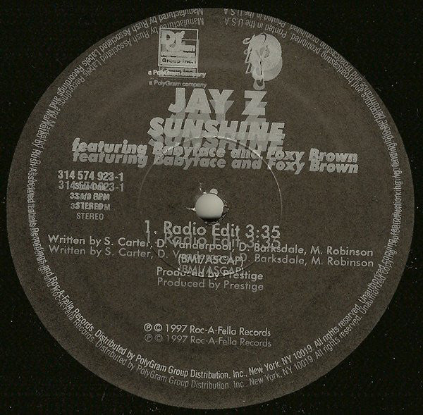 Jay-Z featuring Babyface and Foxy Brown : Sunshine (12")