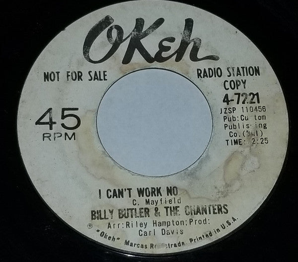 Billy Butler & The Chanters : I Can't Work No Longer (7", Single, Promo)