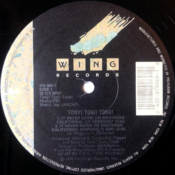 Tony! Toni! Toné! : It Never Rains (In Southern California) (12", Single)