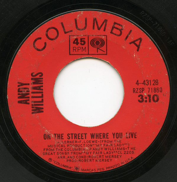 Andy Williams : On The Street Where You Live (7", Single, Styrene)