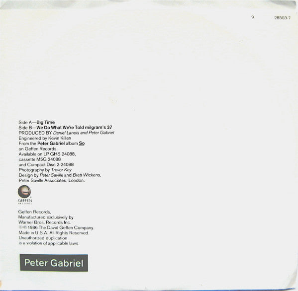 Peter Gabriel : Big Time (7", Single, SP )