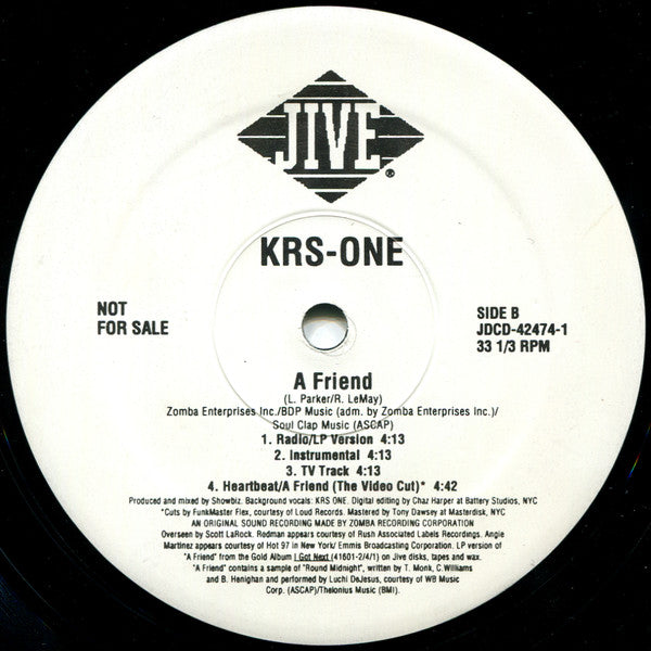 KRS-One : A Friend / Heartbeat (12", Promo)