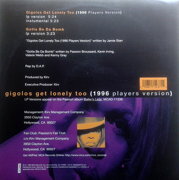 Passion : Gigolos Get Lonely Too (1996 Players Version) (12")
