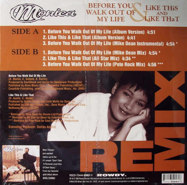 Monica : Before You Walk Out Of My Life & Like This And Like That (Remix) (12")