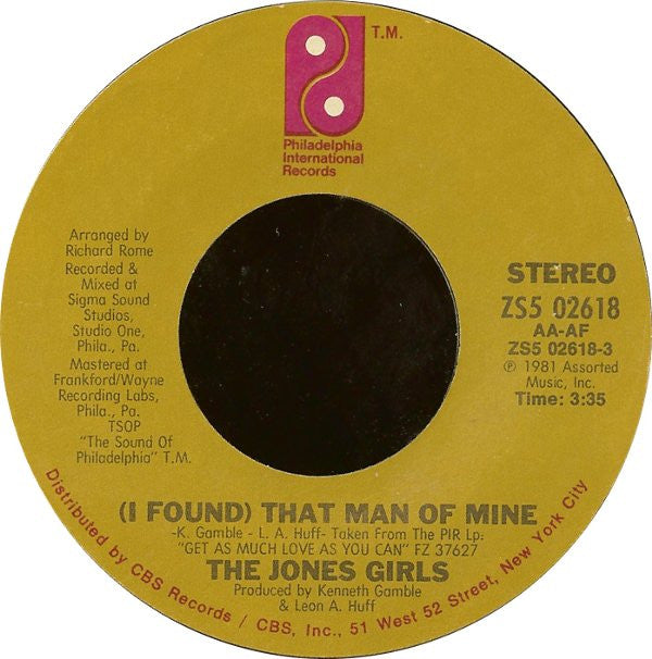 The Jones Girls : (I Found) That Man Of Mine (7")