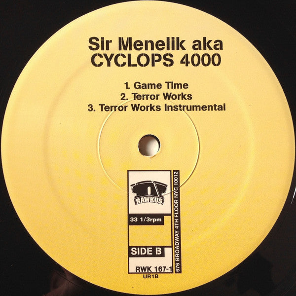 Sir Menelik AKA Cyclops 4000 : Space Cadillac Remix b/w Terror Works / Game Time (12")