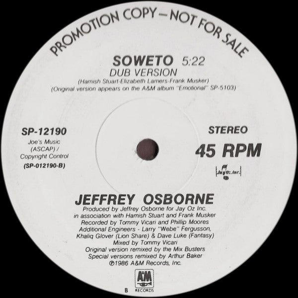 Jeffrey Osborne : Soweto (Remixed Version) (12", Promo)