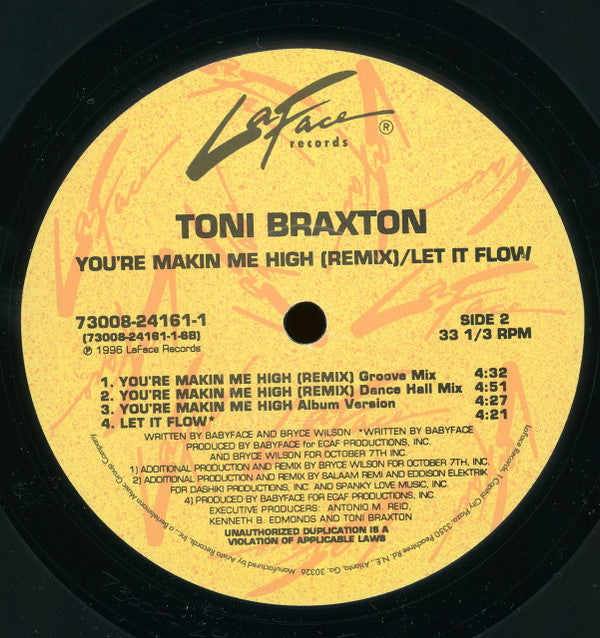 Toni Braxton : You're Makin' Me High (Remix) / Let It Flow (12")