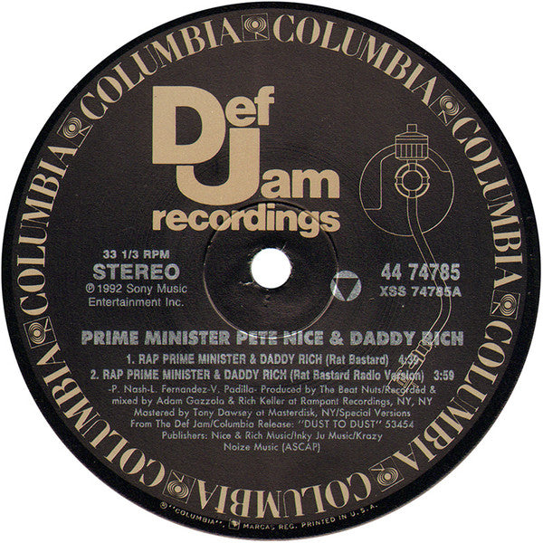 Prime Minister Pete Nice & Daddy Rich : Rap Prime Minister & Daddy Rich (Rat Bastard) (12")