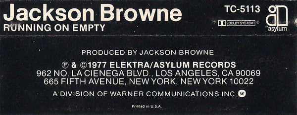 Jackson Browne : Running On Empty (Cass, Album)