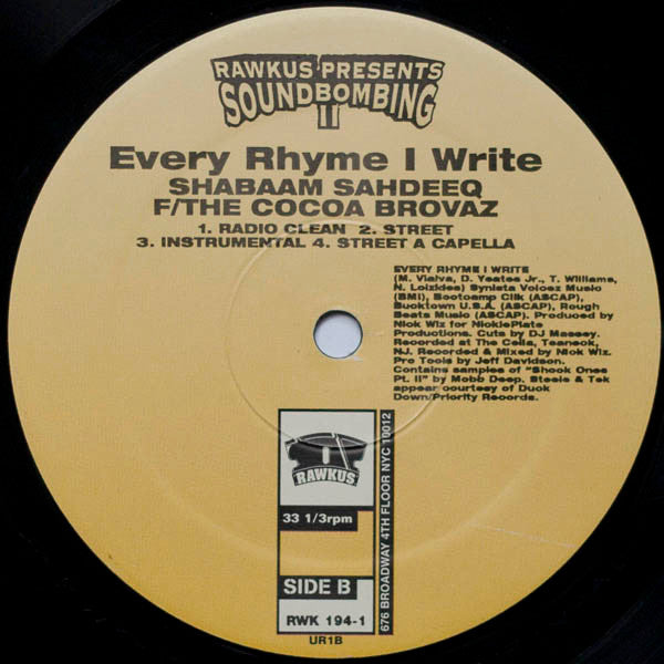 Reflection Eternal / Shabaam Sahdeeq Featuring The Cocoa Brovaz* : On Mission / Every Rhyme I Write (12")