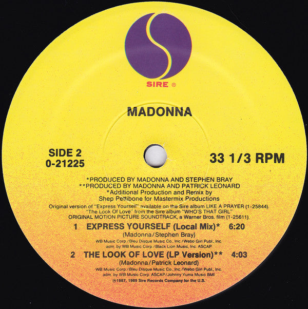 Madonna : Express Yourself (12", Single)