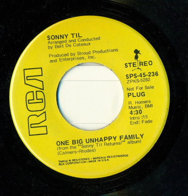 Sonny Til : One Big Unhappy Family (7", Single, Promo)