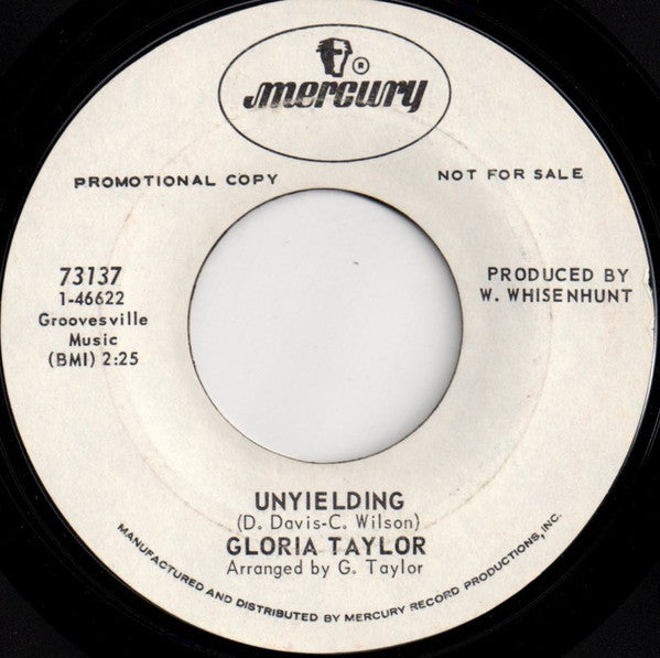 Gloria Taylor : Yesterday Will Never Come Again / Unyielding (7", Promo)