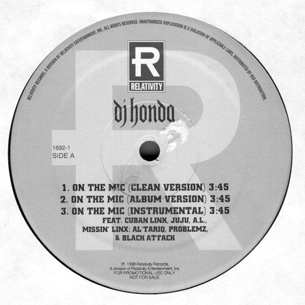 DJ Honda : On The Mic (12", Single, Promo)