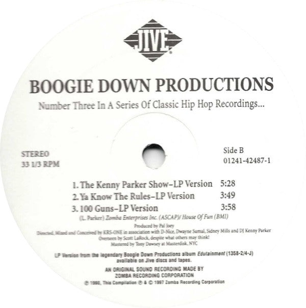 Boogie Down Productions : Love's Gonna Get'cha (Material Love) / The Kenny Parker Show / Ya Know The Rules / 100 Guns (12", Whi)