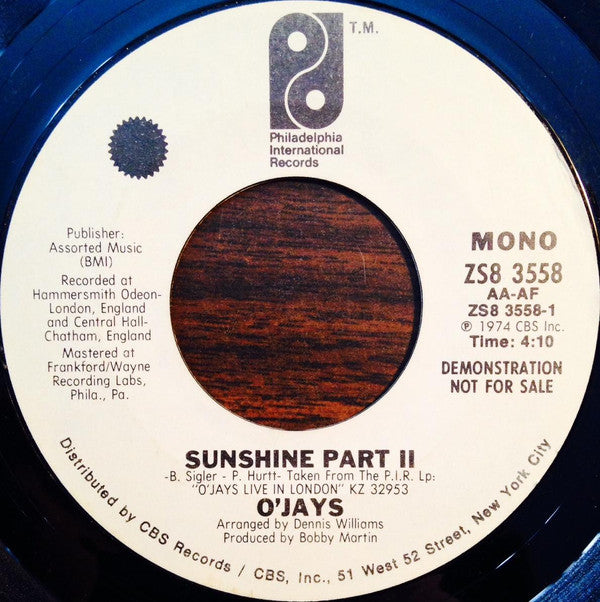 The O'Jays : Sunshine Part II (7", Promo)