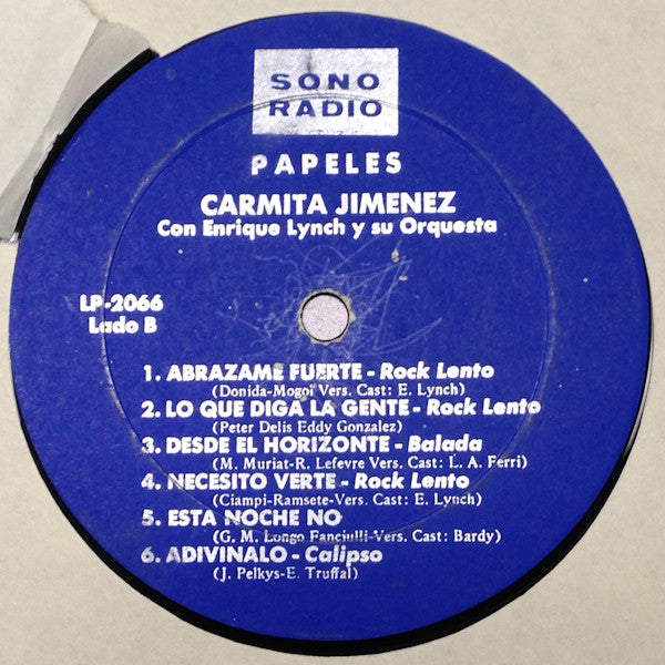 Carmita Jimenez, Enrique Lynch Y Su Orquesta : Papeles (LP, Album, Mono)