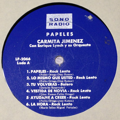 Carmita Jimenez, Enrique Lynch Y Su Orquesta : Papeles (LP, Album, Mono)