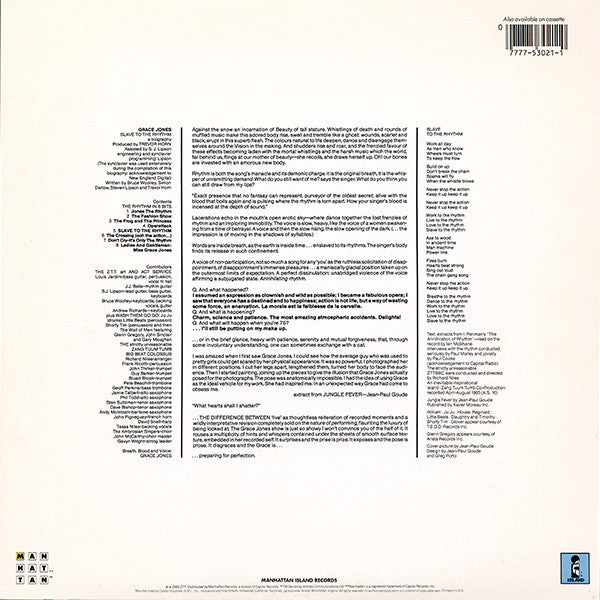 Grace Jones : Slave To The Rhythm (LP, Album, Jac)