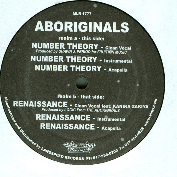 Aboriginals : Number Theory / Renaissance (12", Single)