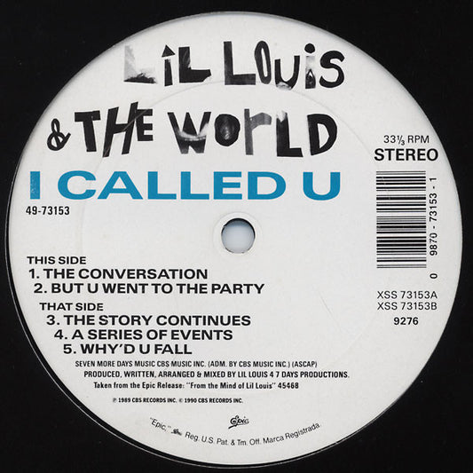 Lil Louis & The World* : I Called U (12")