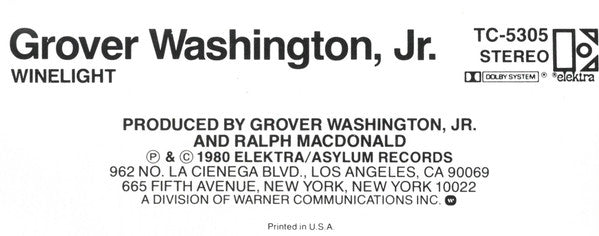 Grover Washington, Jr. : Winelight (Cass, Album)