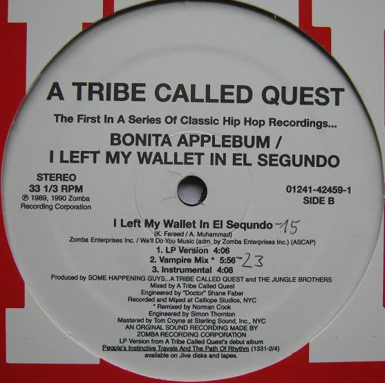 A Tribe Called Quest : Bonita Applebum / I Left My Wallet In El Segundo (12")