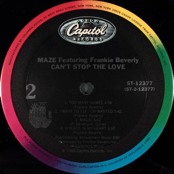 Maze Featuring Frankie Beverly : Can't Stop The Love (LP, Album, Club)